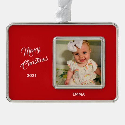 Elegant Foto Red Background Framed Ornament (Voorkant)