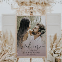 Elegant Foto roze & Black Welkom op ons huwelijk Poster