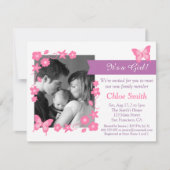 Elegant Foto Roze vlinder baby shower Kaart (Voorkant)