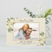 Elegant foto Save the Date Gold Lijst Floral (Staand voorkant)