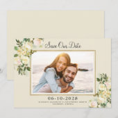 Elegant foto Save the Date Gold Lijst Floral (Voorkant / Achterkant)