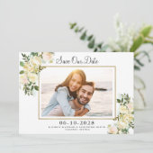 Elegant foto Save the Date Gold Lijst White (Staand voorkant)