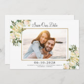 Elegant foto Save the Date Gold Lijst White (Voorkant / Achterkant)