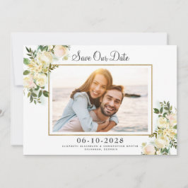Elegant foto Save the Date Gold Lijst White