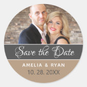 Elegant foto Save the Date Wedding Ronde Sticker (Voorkant)
