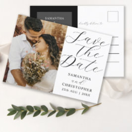 Elegant foto save the date zwart & wit bruiloft aankondigingskaart