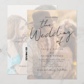 Elegant Foto Script Kalligrafie QR Code Trouwen Kaart (Voorkant / Achterkant)