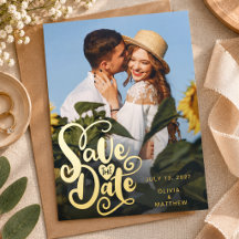 Elegant Foto Script Trouw Save the Dates Goud