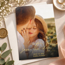 Elegant Foto Script Trouw Save the Dates Goud