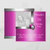 Elegant Foto Silver Pink Ballon 21st Birthday Kaart (Voorkant / Achterkant)