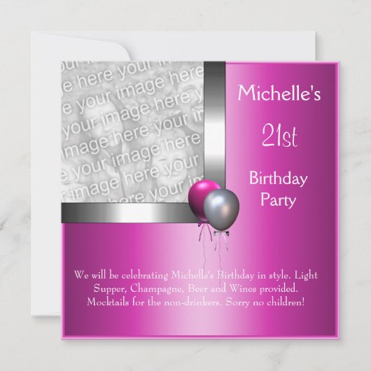 Elegant Foto Silver Pink Ballon 21st Birthday Kaart (Voorkant)