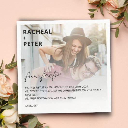Elegant foto Simple Couple Fact voor bruiloft Servet