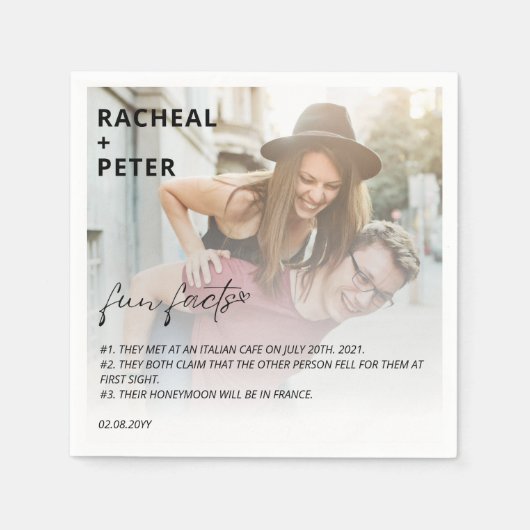 Elegant foto Simple Couple Fact voor bruiloft Servet (Voorkant)