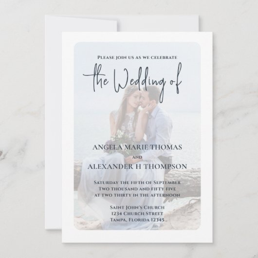 Elegant foto Simple QR Code Dusta Blue RSVP Kaart (Voorkant)