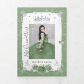 Elegant Foto Spaans Sage Green Silver Quince Drieluik Uitnodiging (Cover)