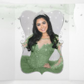 Elegant Foto Spaans Sage Green Silver Quince Drieluik Uitnodiging (Binnenkant midden)