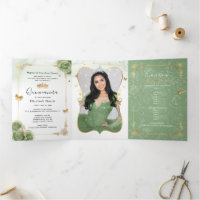 Elegant Foto: Spanish Sage Green Gold Quinceanera