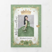 Elegant Foto: Spanish Sage Green Gold Quinceanera Drieluik Uitnodiging (Cover)