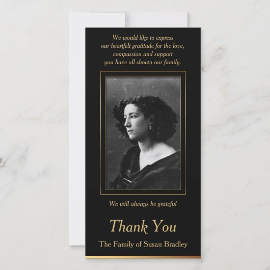 Elegant Foto Sympathie Dank u wel met gouden buize Bedankkaart (Voorkant)