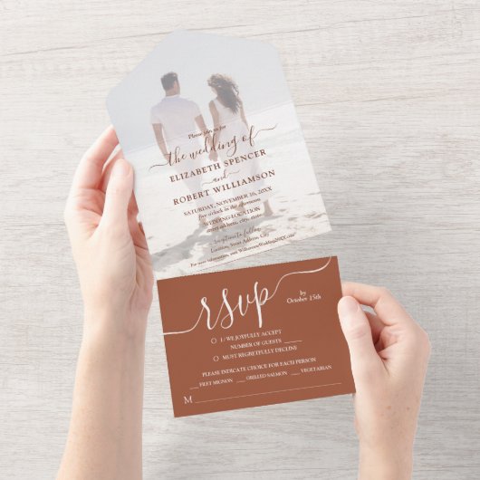 Elegant Foto Terracotta Wedding All In One Uitnodiging (Afscheurbaar)