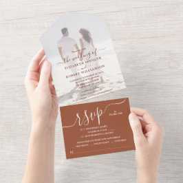 Elegant Foto Terracotta Wedding All In One Uitnodiging