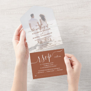 Elegant Foto Terracotta Wedding All In One Uitnodiging