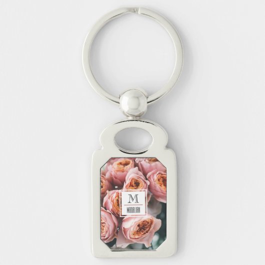 Elegant foto van roze rozen Monogram initiaal scha Sleutelhanger (Voorkant)