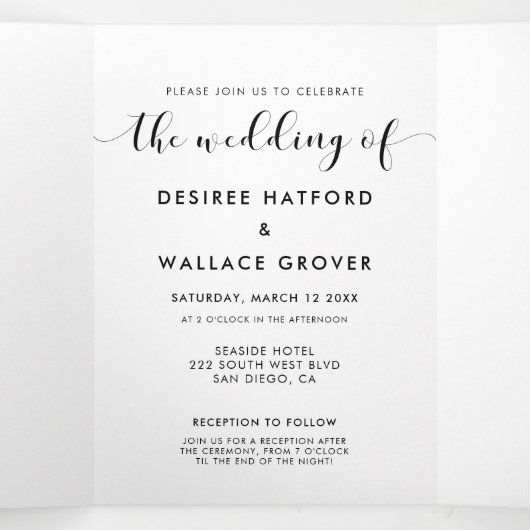 Elegant foto van zwart-wit huwelijk drieluik uitnodiging (Binnenkant midden)