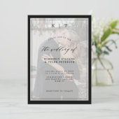 Elegant foto van zwarte en witte monogram bruiloft kaart (Staand voorkant)