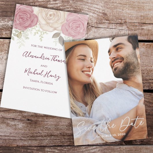 Elegant Foto Waterverf Burgundy Floral Roos Save The Date