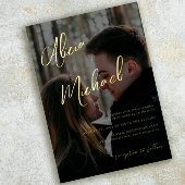 Elegant foto zwart goud echte folie script bruilof folie uitnodiging