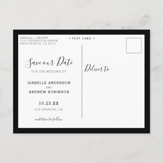 Elegant Foto zwart slaat de datum op Aankondigingskaart (Achterkant)