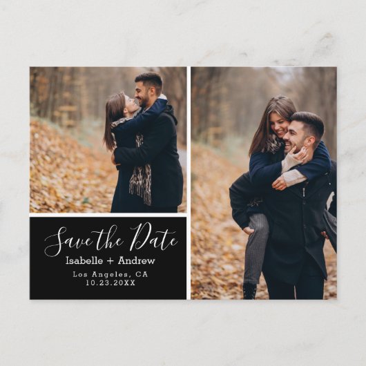 Elegant Foto zwart slaat de datum op Aankondigingskaart (Voorkant)