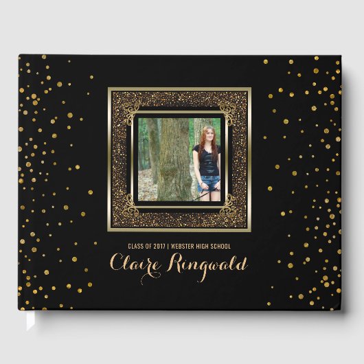 Elegant fotoafstudeerfeest | Glam Gold Glitter Gastenboek (Voorkant)