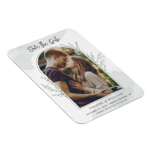 Elegant Fotoboog Script Bruiloft Sla de datum op Magneet (Rechterzijde)