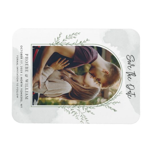 Elegant Fotoboog Script Bruiloft Sla de datum op Magneet (Horizontaal)