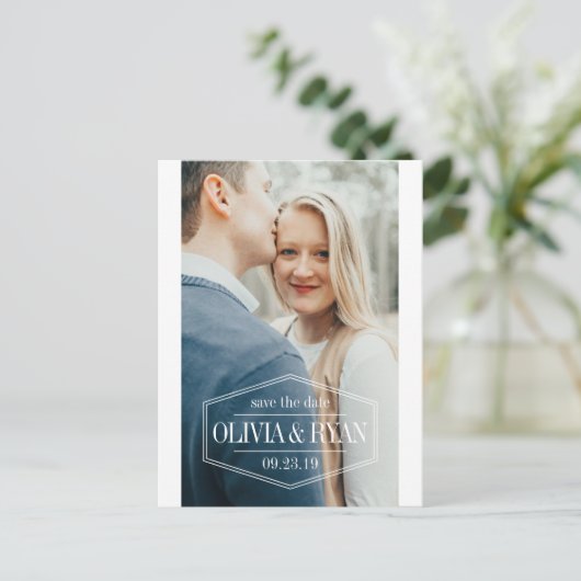 Elegant fotobruiloft bewaart de datum aankondigingskaart (Staand voorkant)