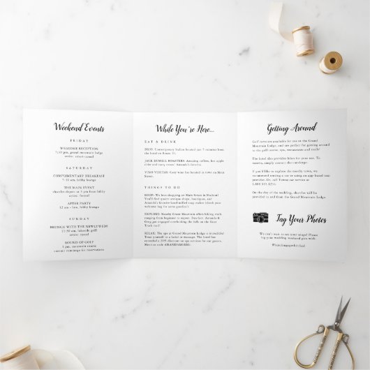 Elegant Fotobruiloft Welkomstbrief & reisroute Drieluik Programma (Binnen)