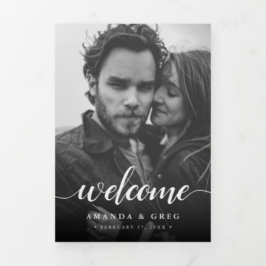 Elegant Fotobruiloft Welkomstbrief & reisroute Drieluik Programma (Cover)