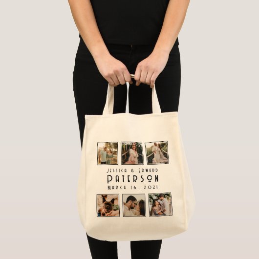 Elegant Fotocollage Paar Modern Jubileum Tote Bag (Voorkant (product))