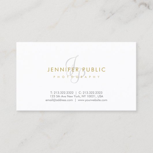 Elegant fotograaf Plain Gold Text Monogram Visitekaartje (Voorkant)