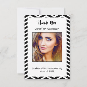 Elegant fotokalligrafie wit chevron afstuderen bedankkaart