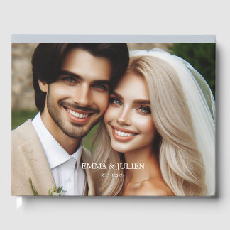 Elegant fotomonogram Dusty Blue Guest Book Gastenboek