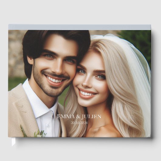 Elegant fotomonogram Dusty Blue Guest Book Gastenboek (Voorkant)