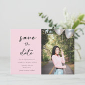 Elegant fotoroze Quinceanera Sla datum op Save The Date (Staand voorkant)
