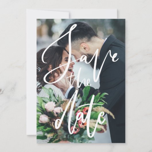 Elegant Fotoscript Bruiloft Bewaar de Datum Uitnod Save The Date (Voorkant)