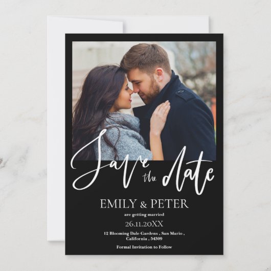 Elegant Fotoscript Bruiloft Bewaar de Datum Uitnod Save The Date (Achterkant)