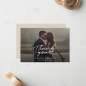 Elegant Fotoscript Bruiloft Dank u Notitiekaartje (Voorkant / Achterkant in situ)
