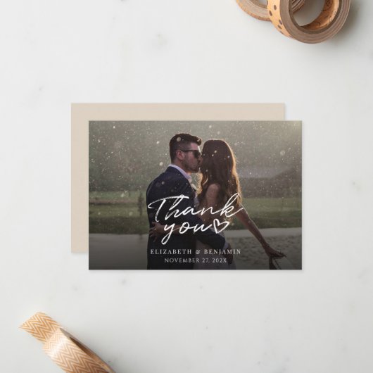 Elegant Fotoscript Bruiloft Dank u Notitiekaartje (Voorkant / Achterkant in situ)