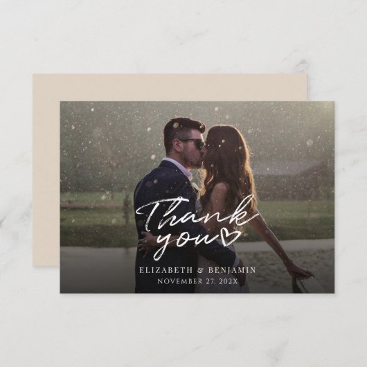 Elegant Fotoscript Bruiloft Dank u Notitiekaartje (Voorkant / Achterkant)
